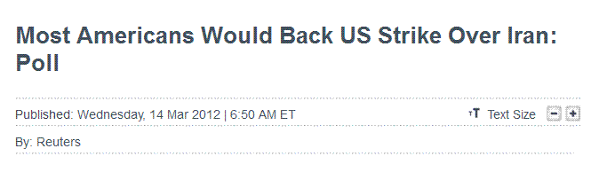 Most Americans Would Back 
<br>US Strike Over Iran: Poll